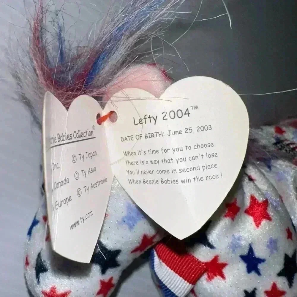 Ty Beanie Baby Lefty 2004 Horse Plush Toy Red White Blue Election PE Pellets